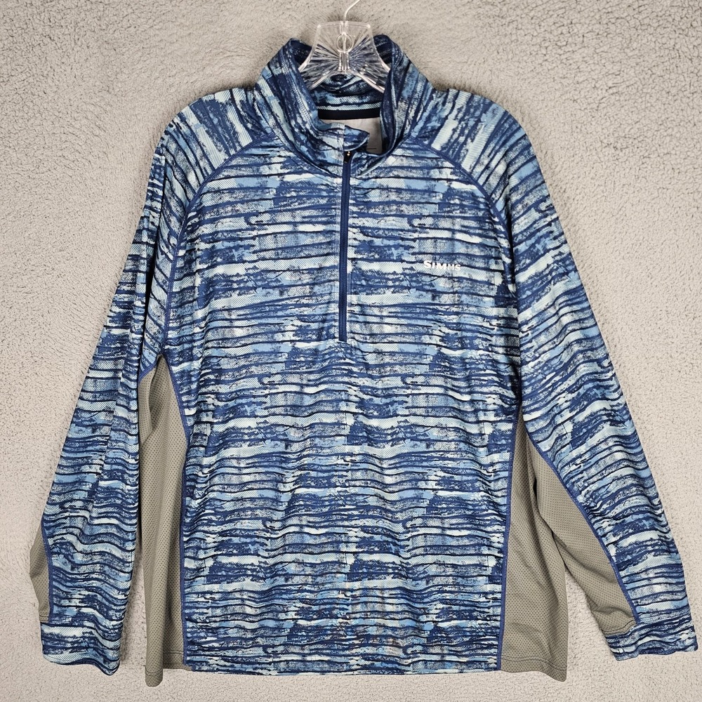 Simms SolarFlex 1/4 Zip Pullover Mens XL Fishing Printed Long Sleeve Mock Neck‎